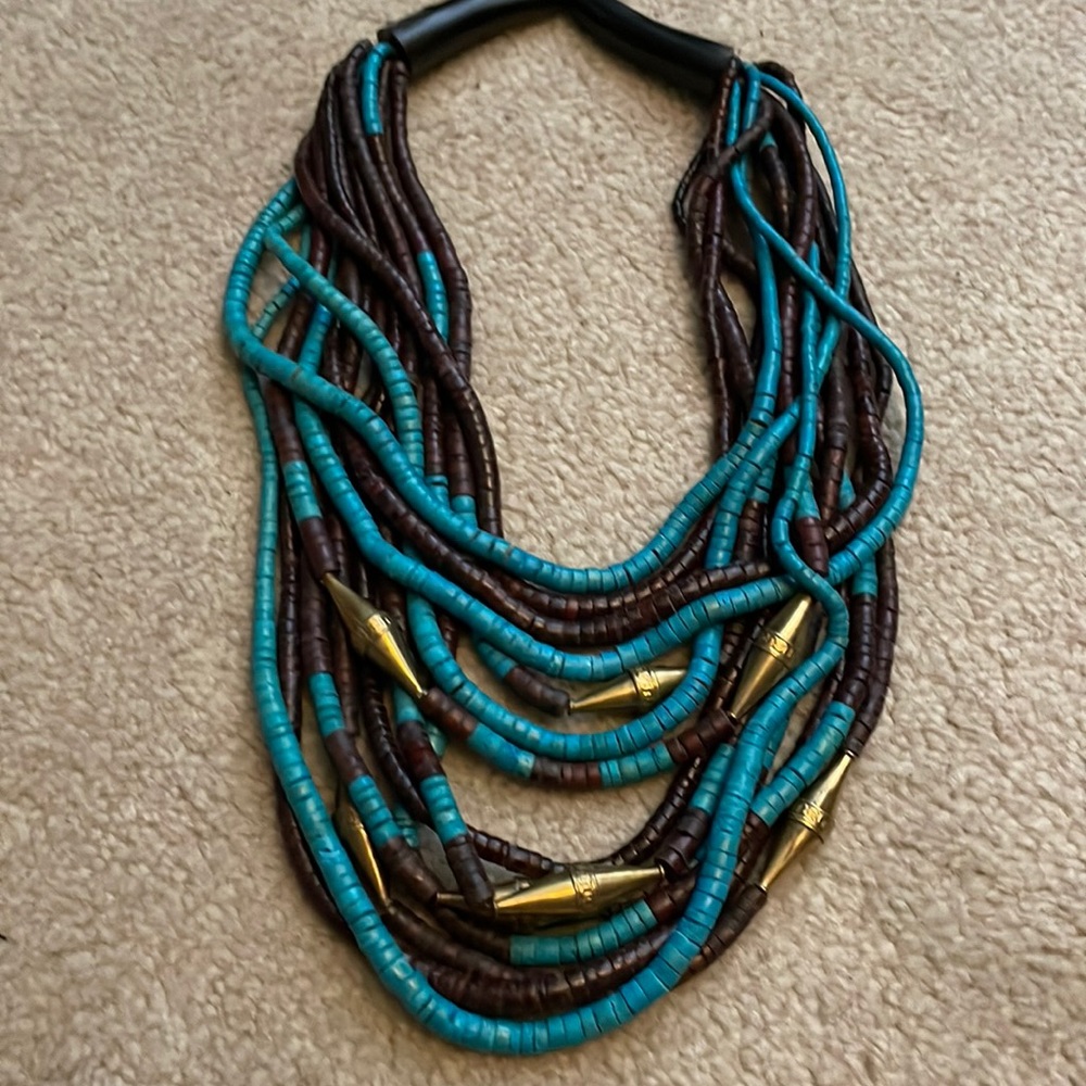 Gerda Lynggaard for Monies brown and turquoise gold necklace